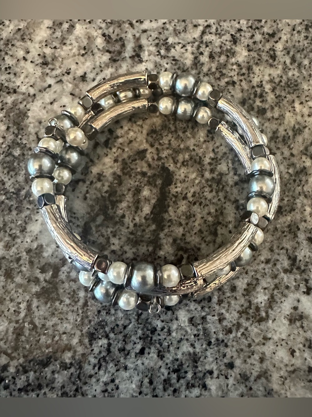 New York & Company Silver and Pearl Stretch Bracelet